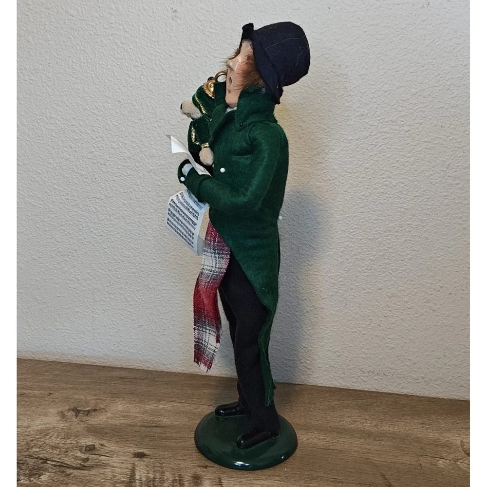 Byers Choice The Carolers 1997 Man with Teddy Bear Green Coat Figurine 13.5
